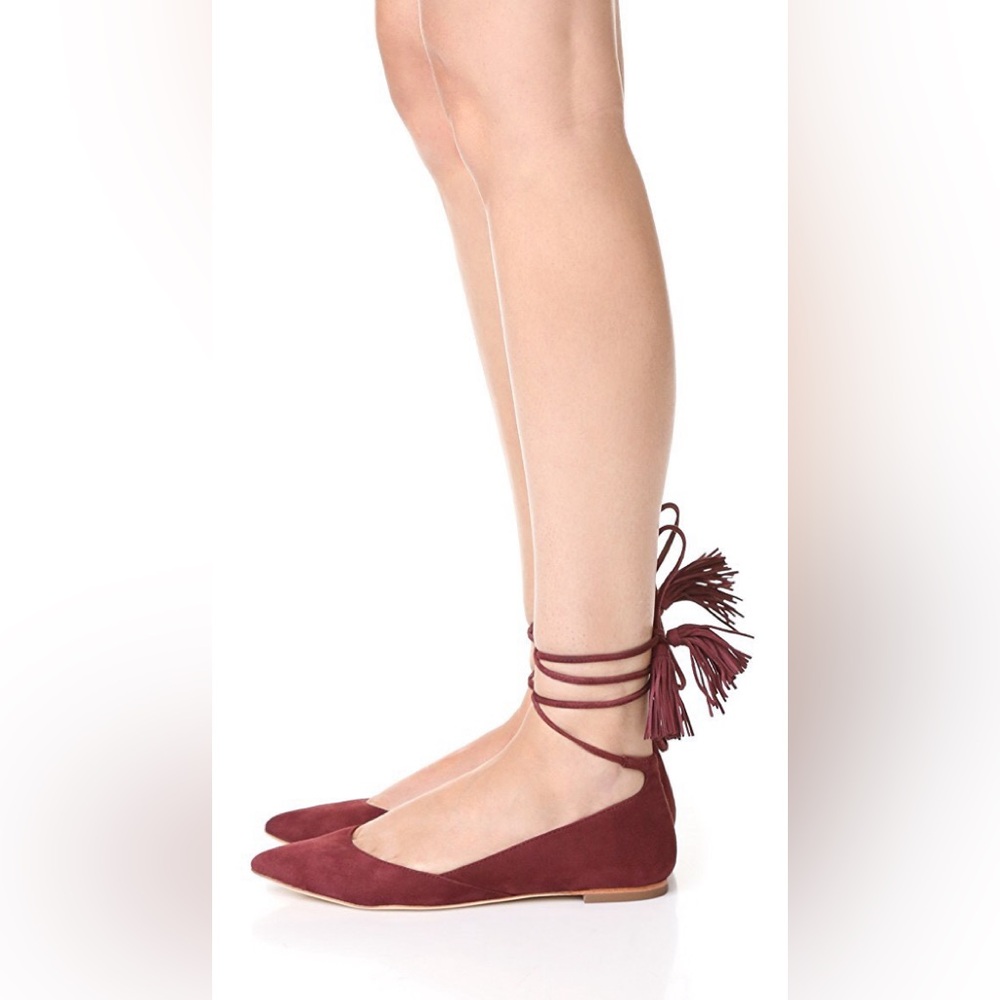 Loeffler Randall Penelope Burgundy Suede Tie Up Flats Size 8.5
